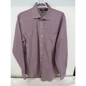 Lauren Ralph Lauren Men's Red Blue Check Classic Fit Non Iron Shirt Sz 16 34/35